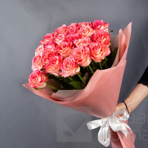 Букет 21 розовая роза 50см