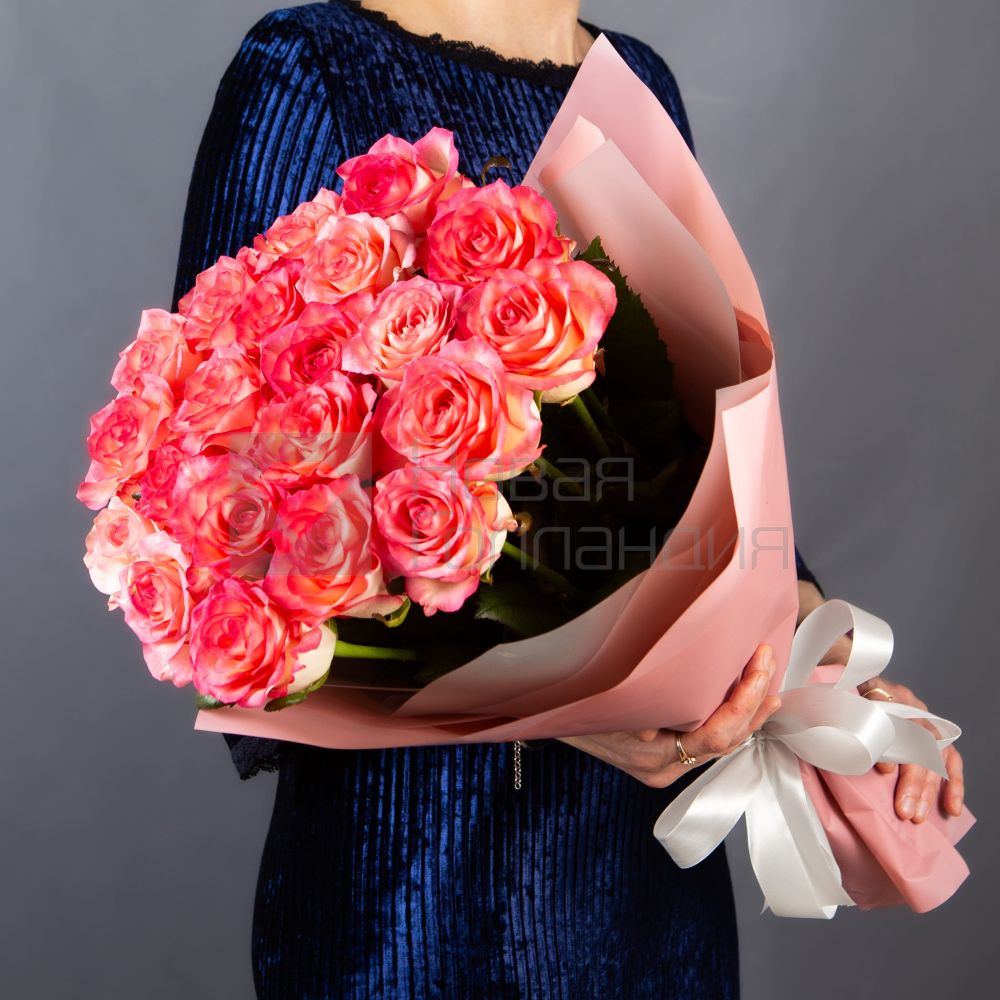 Букет 21 розовая роза 50см