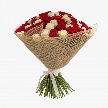 Букет 101 красно-белая роза 60 см