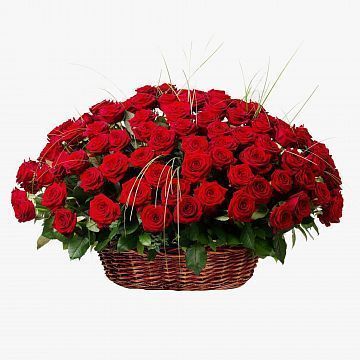 Гранатовый браслет 101 роза в корзине