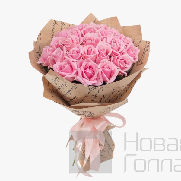 Букет 25 нежно-розовых роз 35-40 см