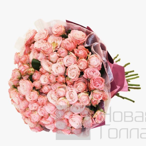 Букет 35 розовых кустовых пионовидных роз