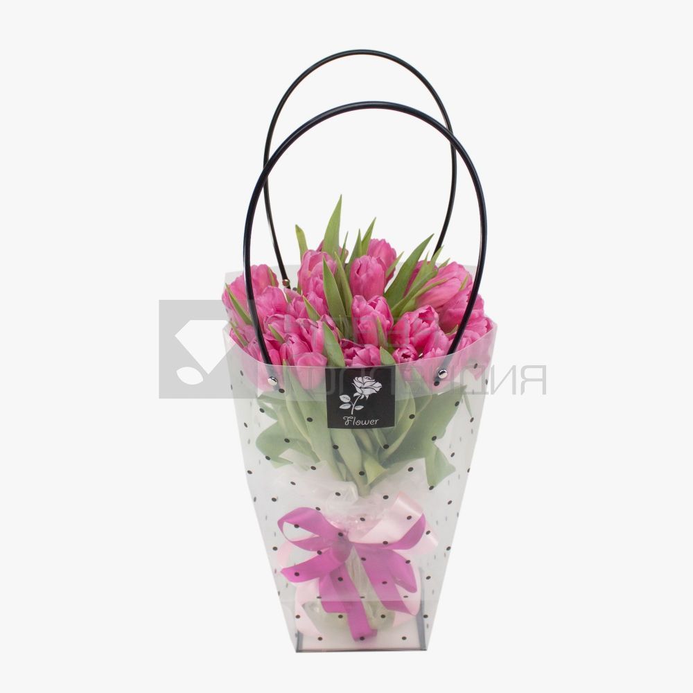 Букет 25 розовых тюльпанов в сумочке