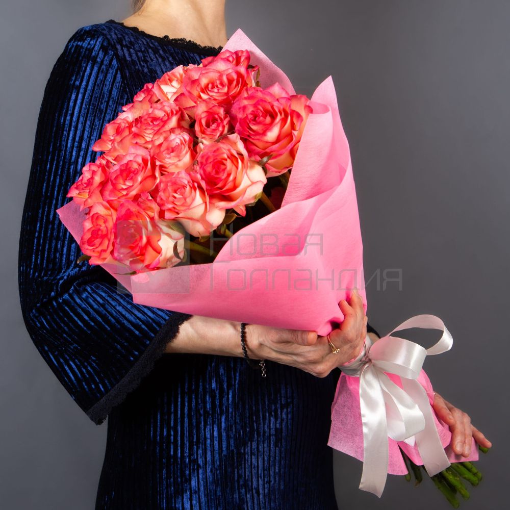 Букет 21 розовая роза  60 см
